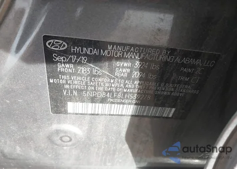 2020 Hyundai Elantra Sel z USA, uszkodzony, nr VIN 5NPD84LF8LH539278